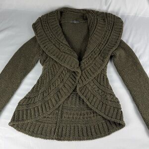 Anthropologie Chunky Knit Italian Cardigan shawl Sweater - Olive (Rare)
